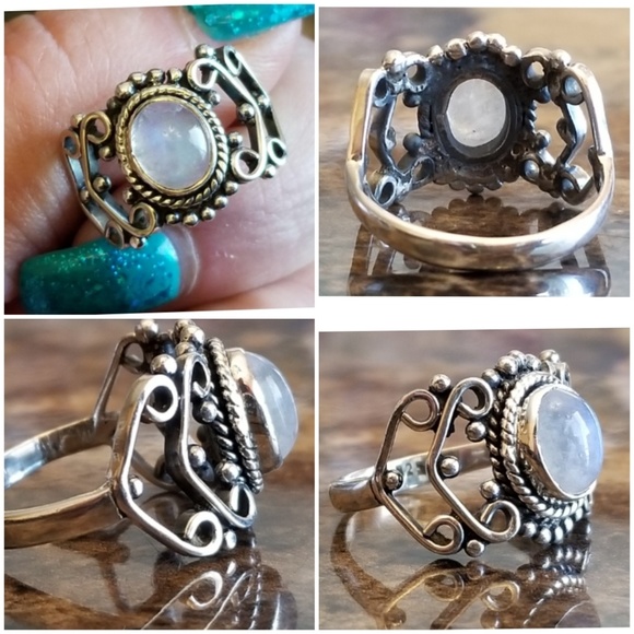 Genuine 3ct Rainbow Moonstone Ring Size 9 - Picture 5 of 6